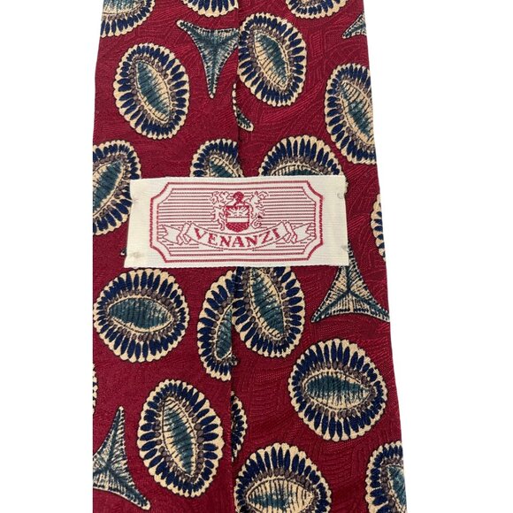 Venanzi Multicolor Geometric Shell Print 100% Silk Mens Tie Necktie - Picture 4 of 6